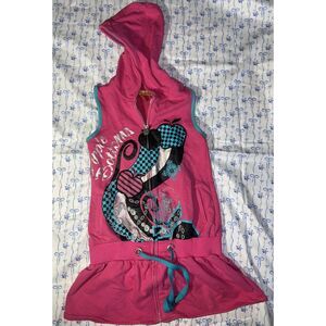 Y2K Apple Bottom Pink Zipper Tunic w/ Hoodie Kids/Pre-teen